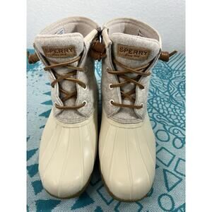 Women's Sperry SALTWATER Emboss‎ WOOL Duck Boots Off White Size 7.5 Sts82473